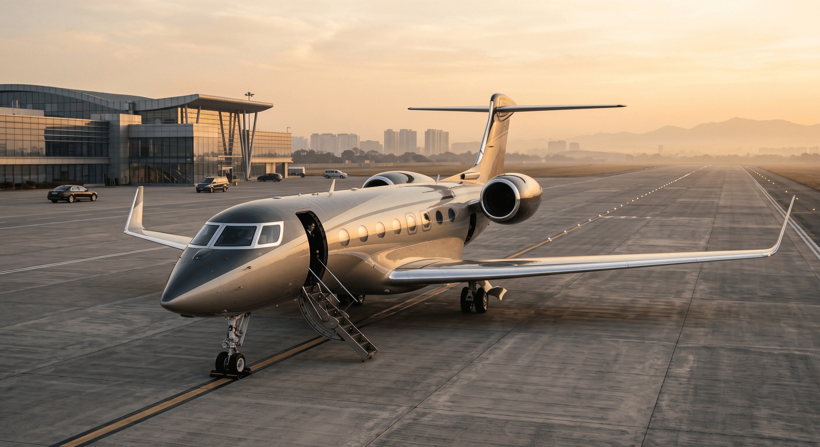 Private jet at premium terminal