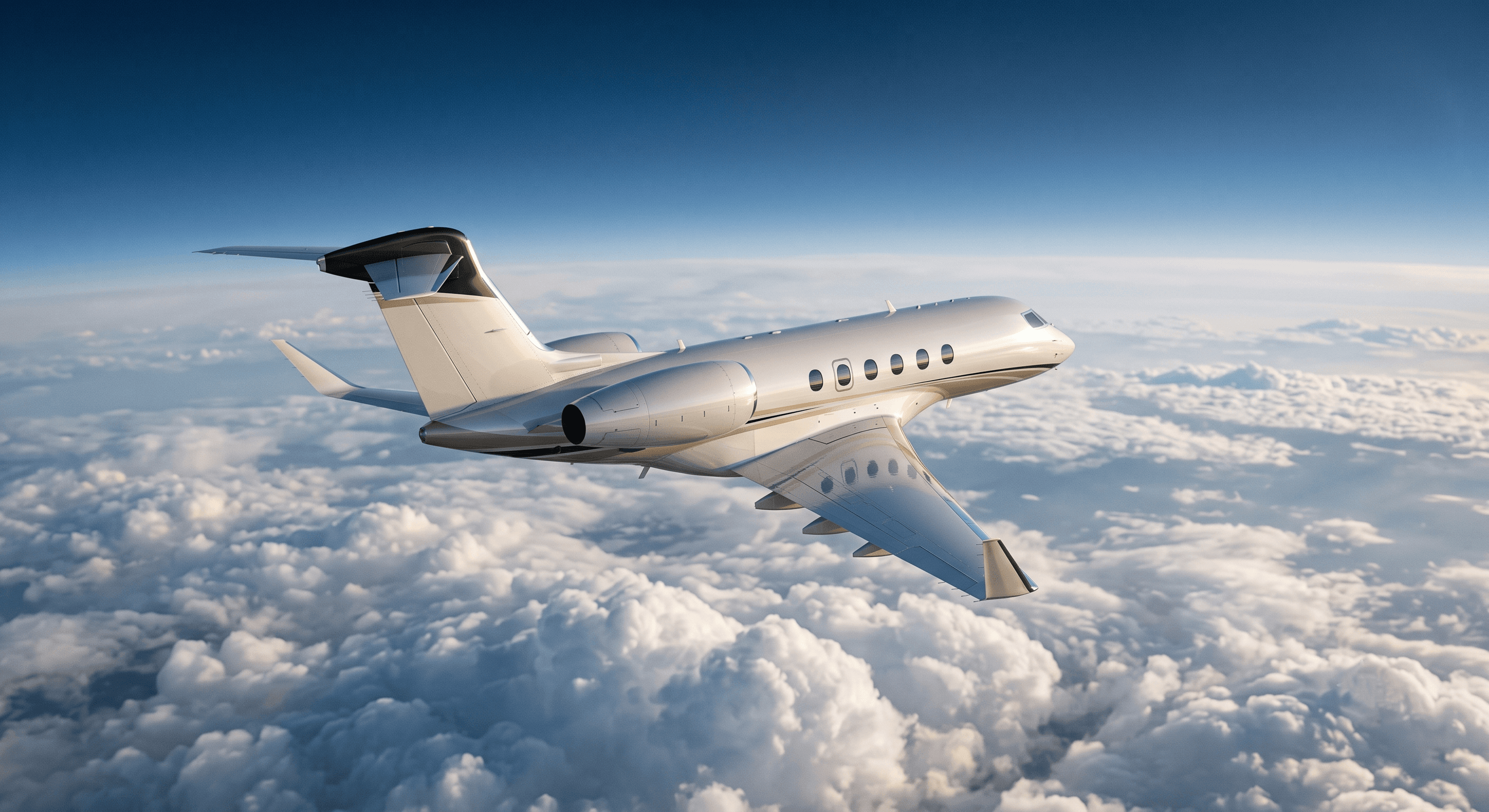 Private aircraft above clouds