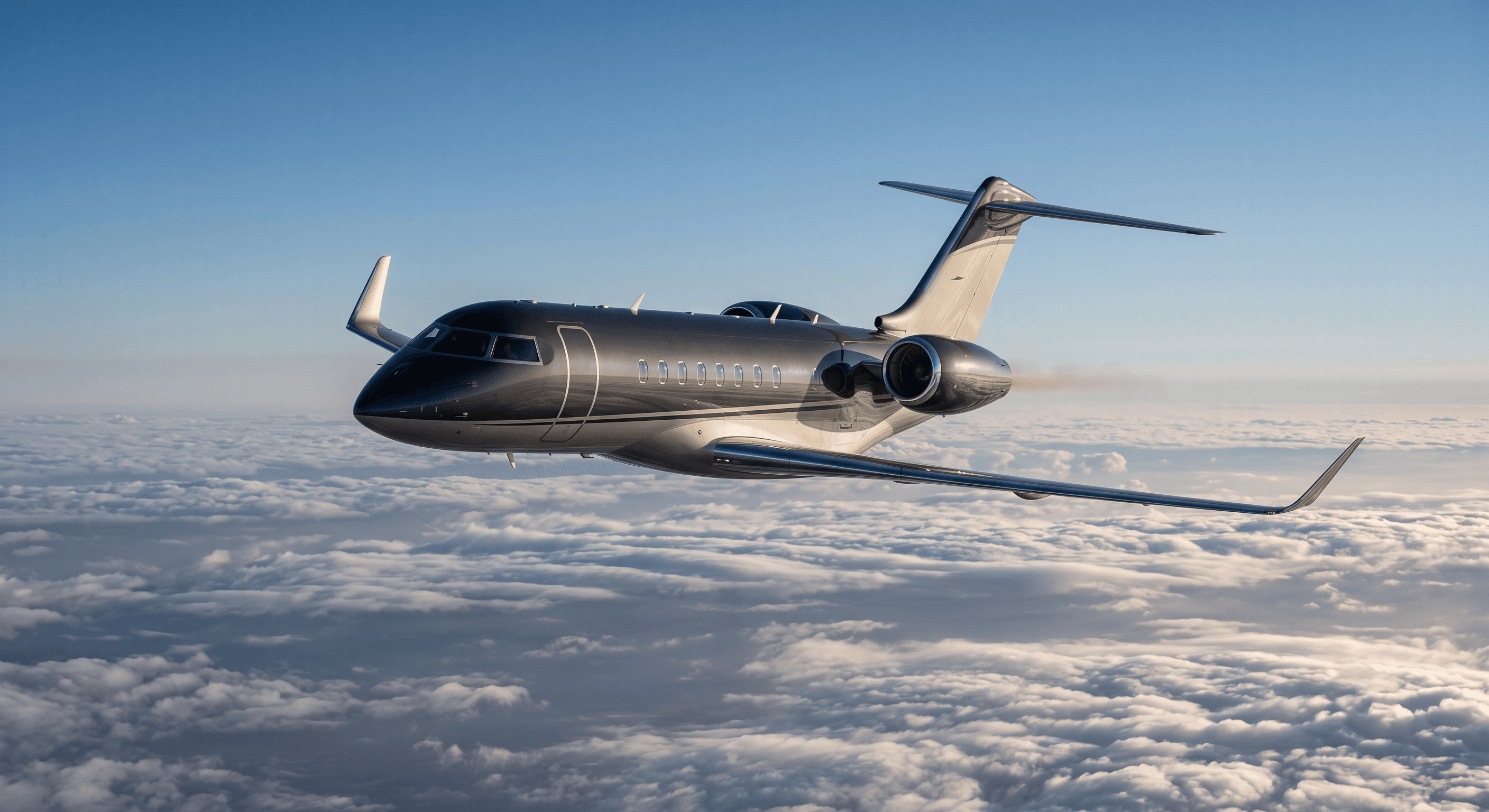 Midsize private jet in flight